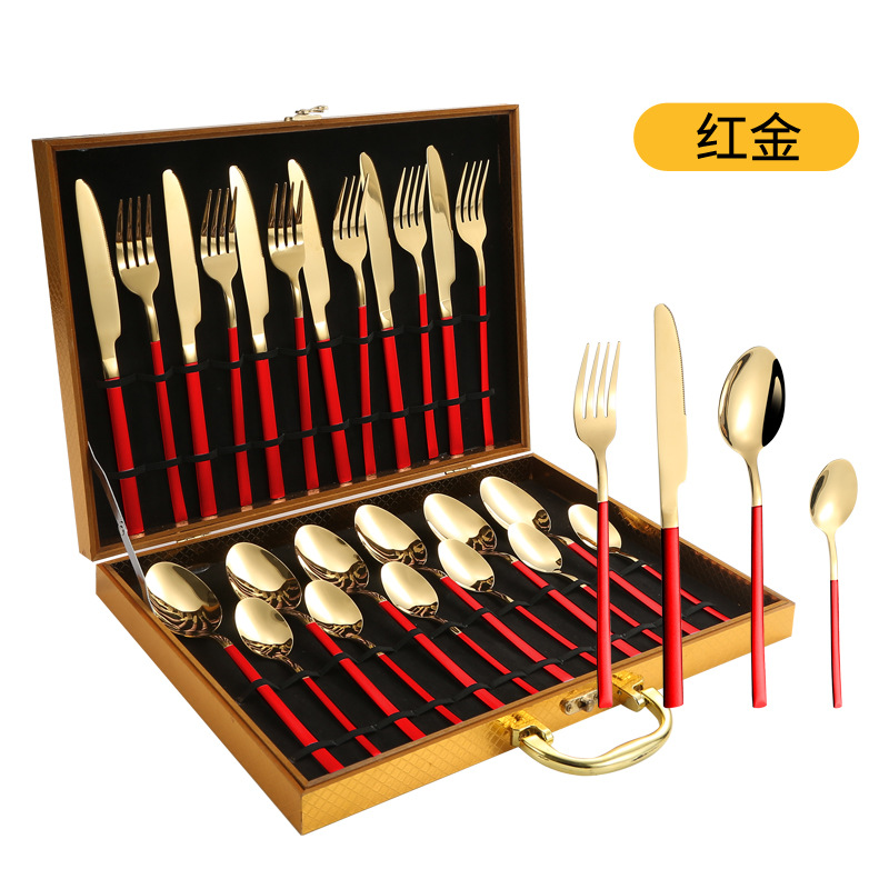 Amazon Venta caliente vajilla de acero inoxidable 24 piezas traje transfronterizo producto Caballero 4 piezas principales cuchillo de comida occidental, tenedor y cuchara traje