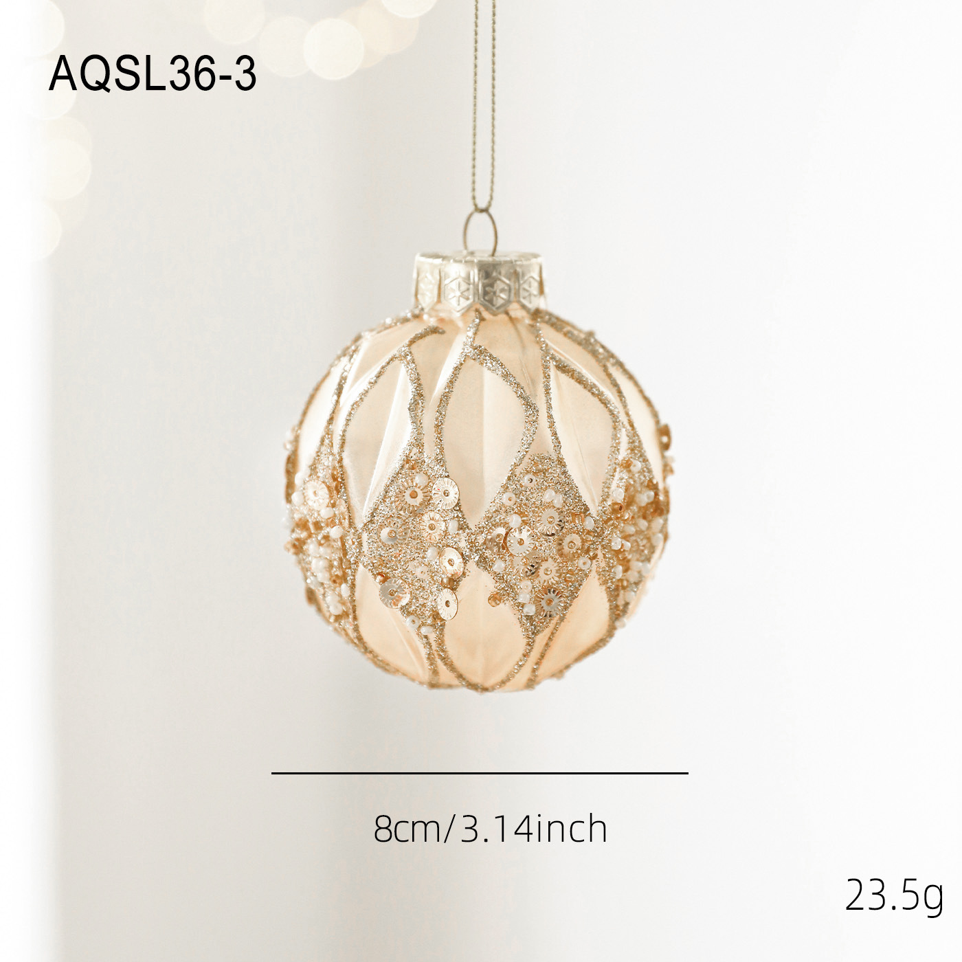 8CM bola de alta calidad de color champagne de lujo ligero polvo adhesivo oro polvo galvanizado bola de decoración de árbol de Navidad colgante decoración colgante bola