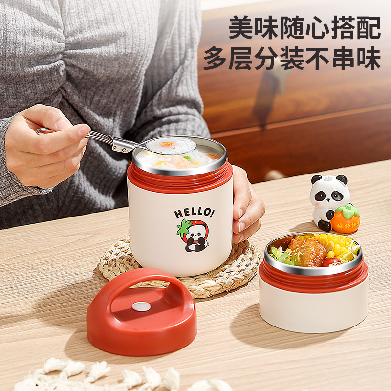 Vaso de Desayuno Personalizado con Asa, Acero Inoxidable 304 con Tapa y Cuchara, Vaso para Leche de Soya, Portátil para Uso Doméstico, Vaso para Leche con Compartimentos.