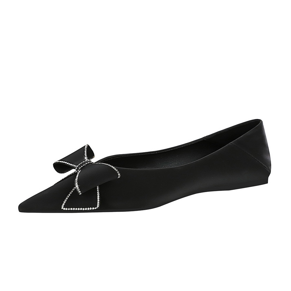 2873-H37 Korean version fashionable and comfortable flat shoes for women, shallow mouth pointed rhinestone bow flat sole shoes