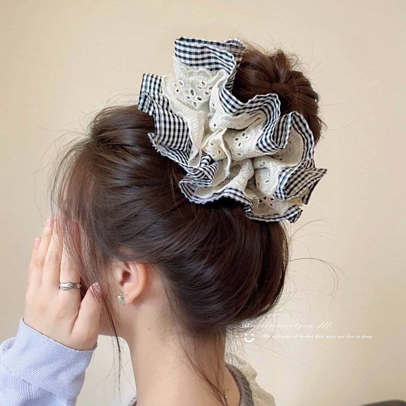 髪を結ぶためのフランスの特大ヘアゴム、女性用の高級ヘアロープ、レースのポニーテール、ゴムバンドヘアアクセサリー|undefined