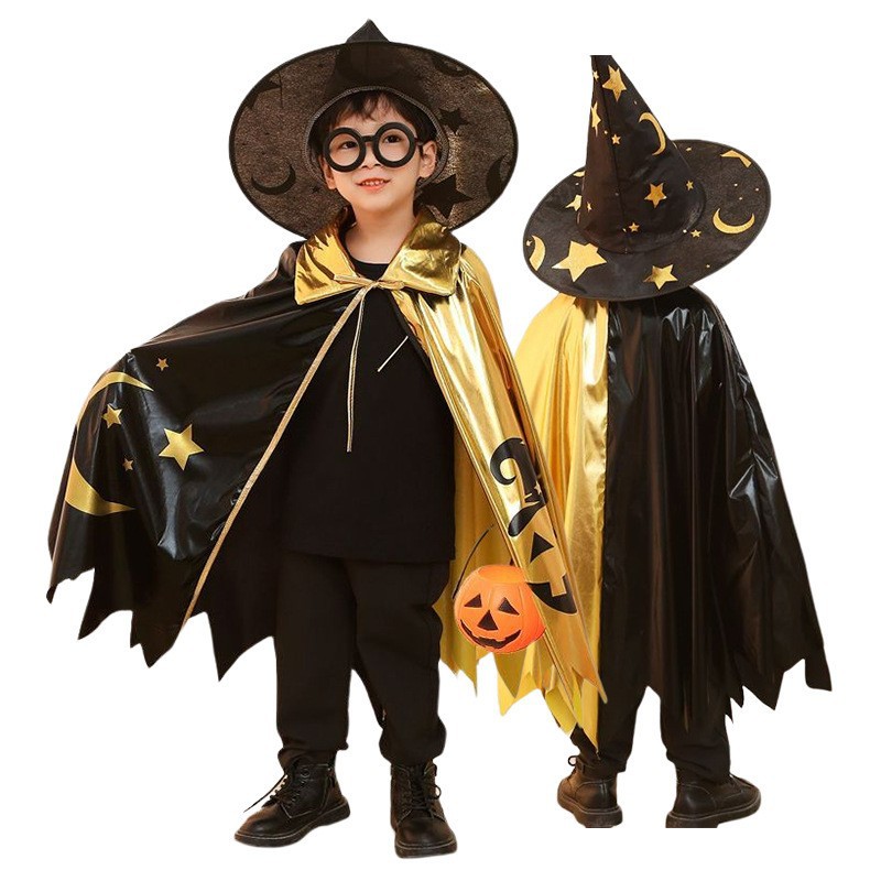 2025 Cross-Border Spot Halloween Kidsren's Cloak Star and Moon Cloak Cloak Ccosplay Wizard Cloak Cloak