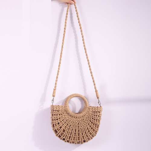 New Women's Handbag Shoulder Bag Woven Half Round Openwork Beach Bag Fashion Combinations Grass Weaving Bag