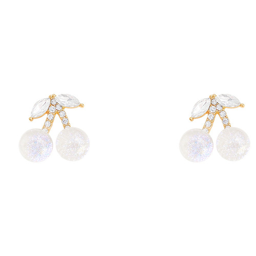 925 silver needle Korean small fresh dreamy gradient cherry earrings women's ins fashion versatile temperament zircon earrings earrings