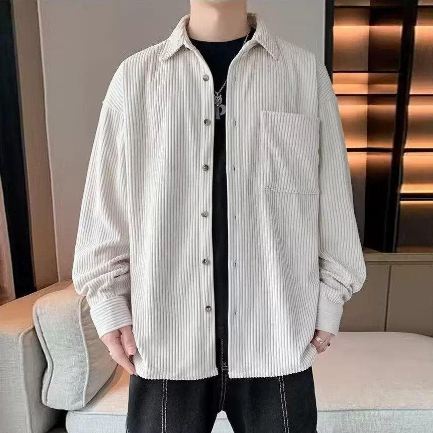 春秋季新款灯芯绒长袖衬衫男士休闲工装衬衣潮流时尚帅气薄款外套