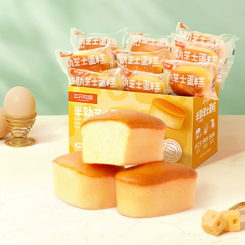 【Three Squirrels Half Cooked Cheesecake 400g】Оригинальный сырный хлеб Nutritious Breakfast