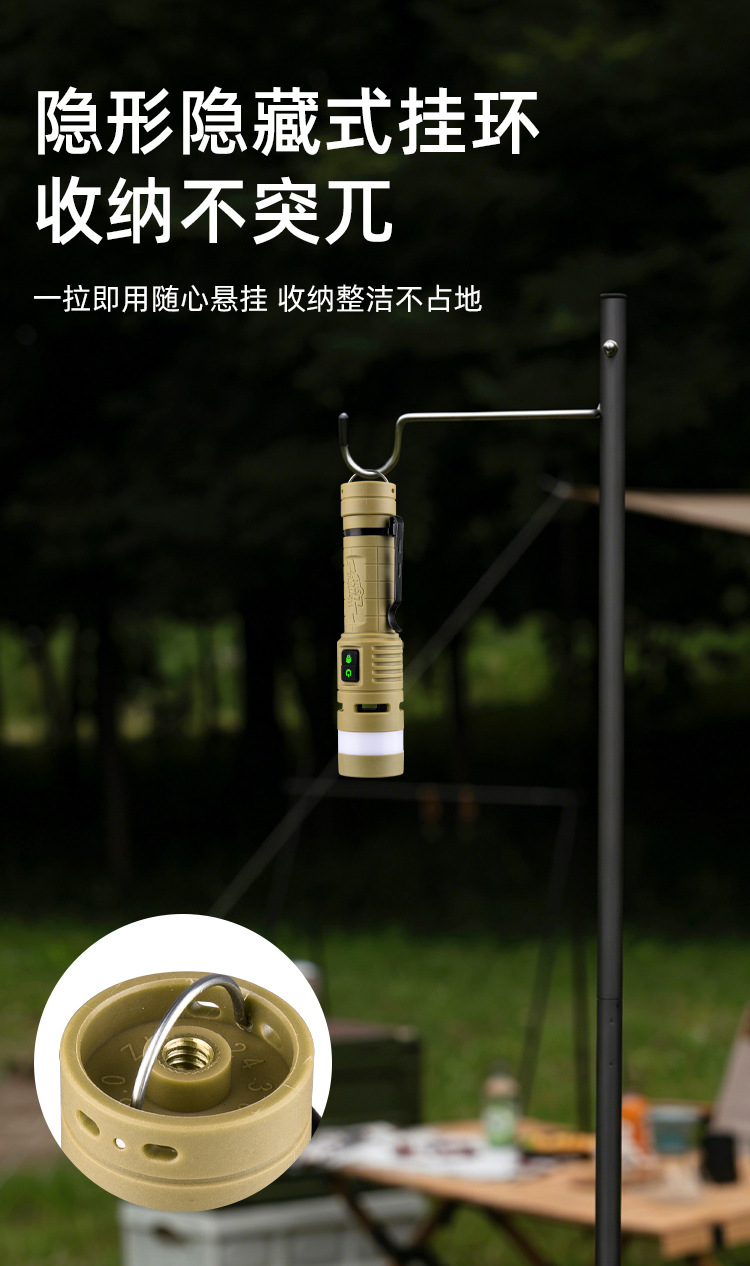 New Cross-Border Multifunctional LED High-Brightness Flashlight, Aluminum Alloy, with Buzzer Alarm, Red and Blue Flashing, Magnetic Work Light