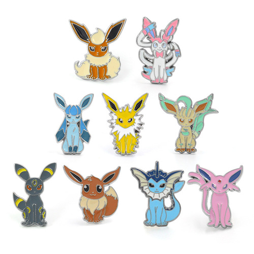 Japanese animation accessories 9 models of Pokemon family mascot brooches cute cartoon metal badges gifts 