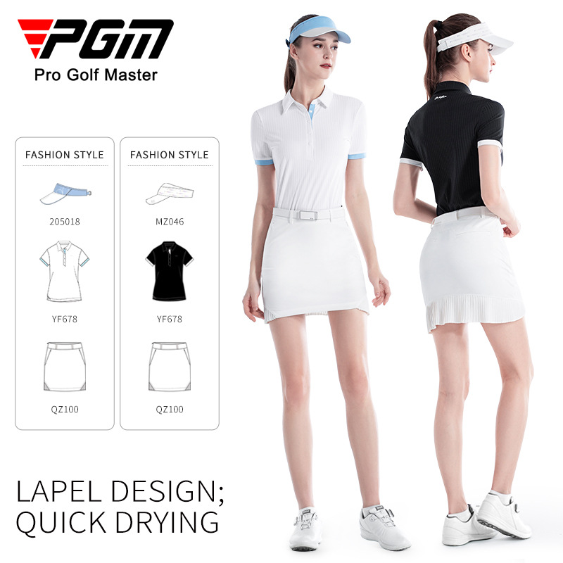 Áo thun polo cổ chữ V nữ ngắn tay thể thao golf mùa xuân — YF678-Áo màu xanh nhạt, YF678-Áo màu đen, YF678-Áo màu trắng