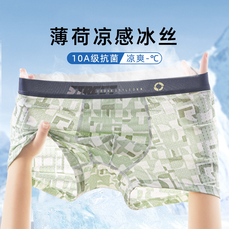 Teen Underwear Ice Silk Mint Development Period 10A Antibacterial Middle and Large Children Junior High School Students Cool and Comfortable Boxer Briefs