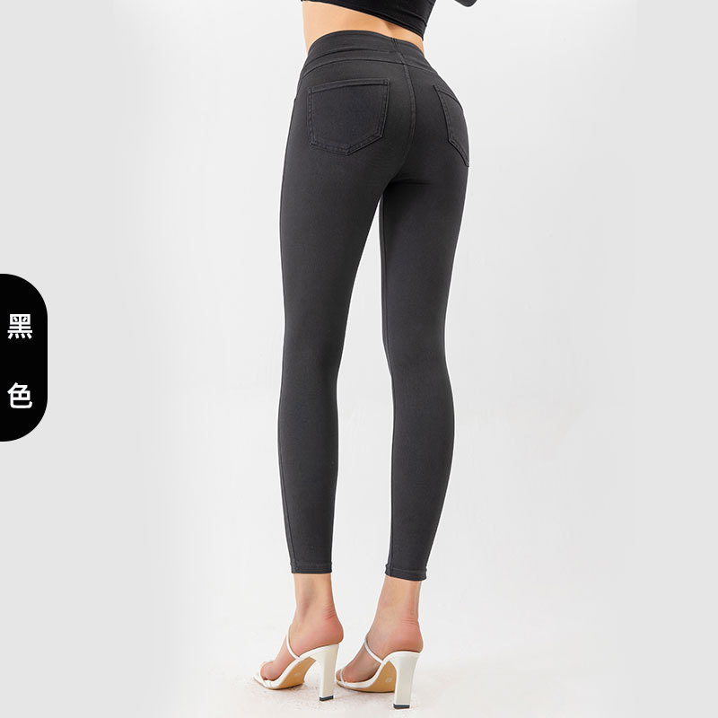 Pantalones vaqueros de yoga de cintura alta más gordos europeos y americanos para mujer, pantalones deportivos de ocio con doble bolsillo image 9