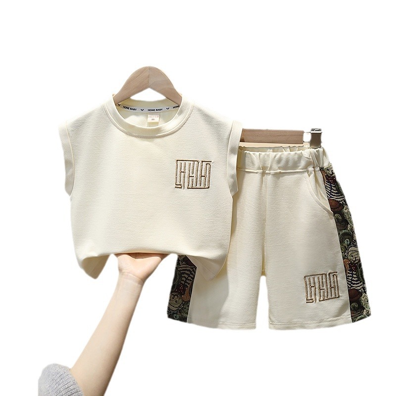 5434 traje de chaleco de verano para niños 2025 nuevo traje de dos piezas sin mangas guapo para niños hermoso ropa de bebé de moda