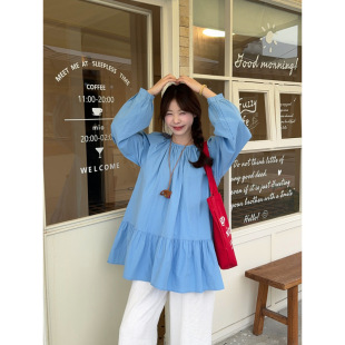 plus size Women's chubby girl Korean-style Age-reducing Loose Doll Shirt Dress Top
