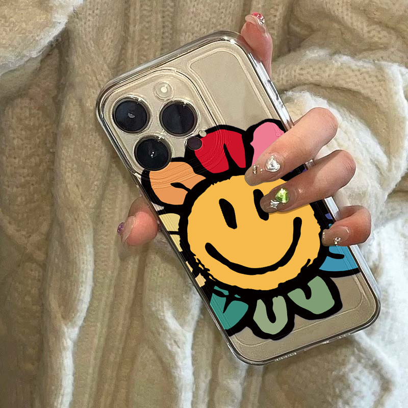Smiling Sunflower Suitable for iPhone 17 Space Phone Case 16Pro Full Coverage X Apple 14 Full Coverage 15 Protective Case