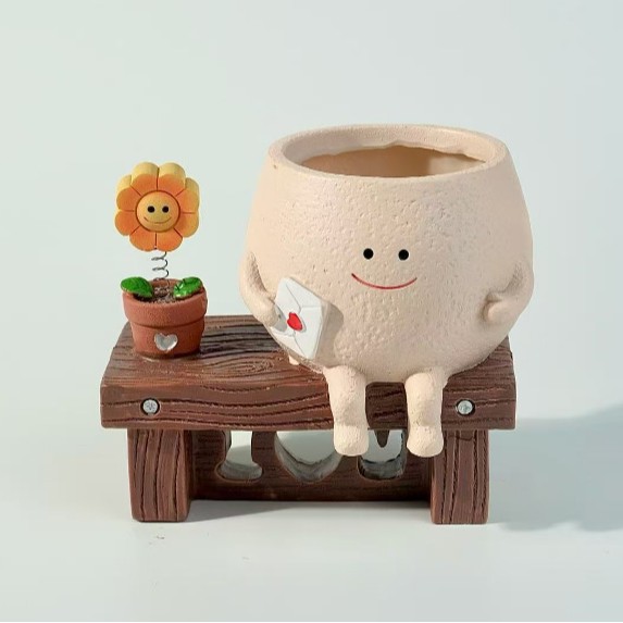 [Cross-Border] New All-In-One Balcony Succulent Flower Pot Cute Garden Smiling Face Swing Courtyard Ornaments Decoration Ideas