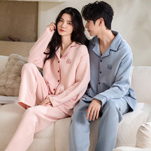 100%纯棉空气棉情侣睡衣冬季保暖夹层加厚加绒男女士薄夹棉家居服