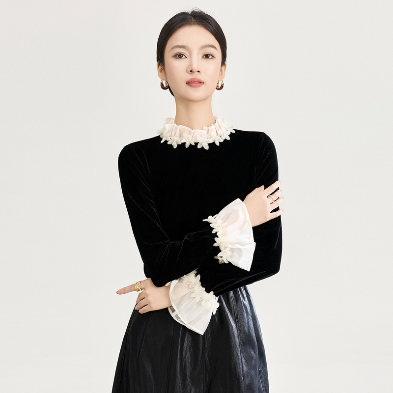 2517308-French-Style Romantic and Elegant Velvet Shirt with Lace Petal Collar, Nanyou Autumn and Winter Model 2517308-French-Style Romantic and Elegant Velvet Shirt with Lace Petal Collar, Nanyou Autumn and Winter Model