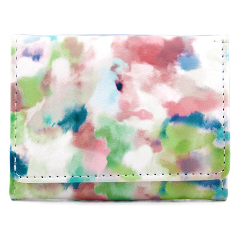 Acuarela creativa floreciente titular de la tarjeta de cuero pu titular de la tarjeta multi-tarjeta de gran capacidad tríptico corto pequeño monedero estilo coreano mujeres