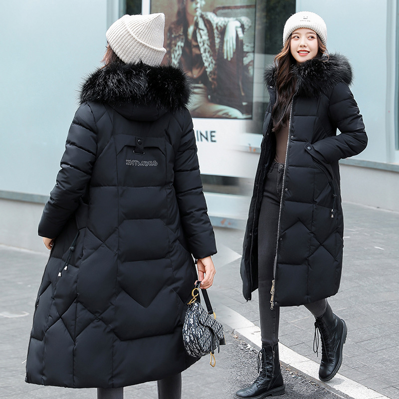 綿の服の女性の中の長さの2020冬の新型のファッションは膝の綿服の大きい毛の襟を過ぎて厚い綿入れの湿っている婦人服を修理します。|undefined