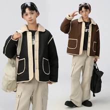 男童轻薄棉衣秋冬装中大童大码宽松夹棉外套上衣初中学生青少年装