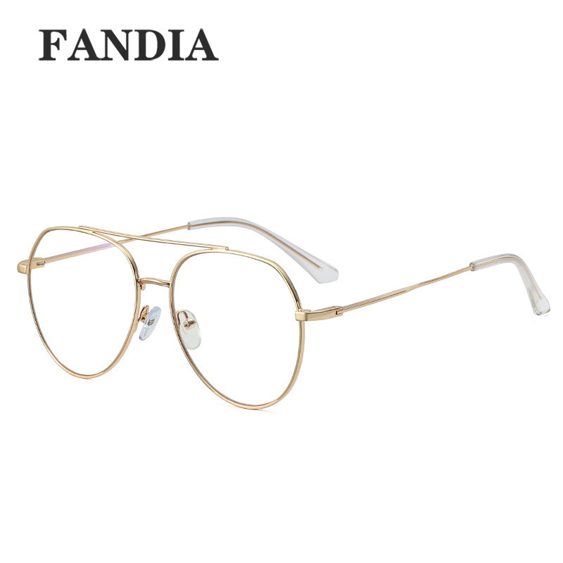 95852 nuevo metal doble haz marco grande gafas lisas hombres y mujeres luz azul europeo y americano gafas marco puede ser equipado con gafas de miopía