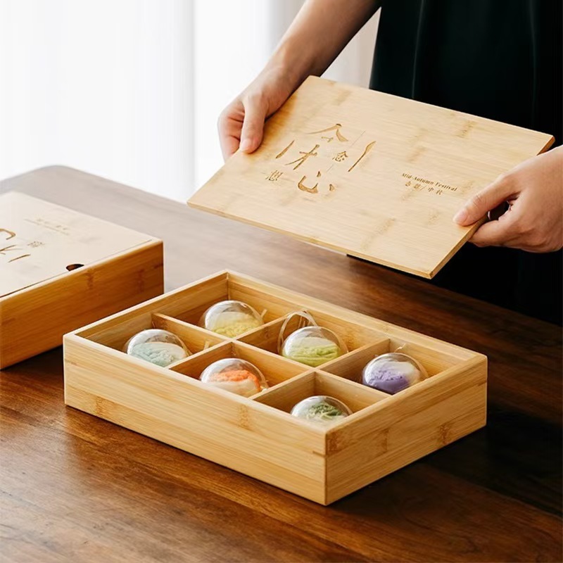 木製ギフト包装箱中秋節月餅箱ホームリビングルームスナック収納ボックス蓋付きマルチグリッド包装箱|undefined
