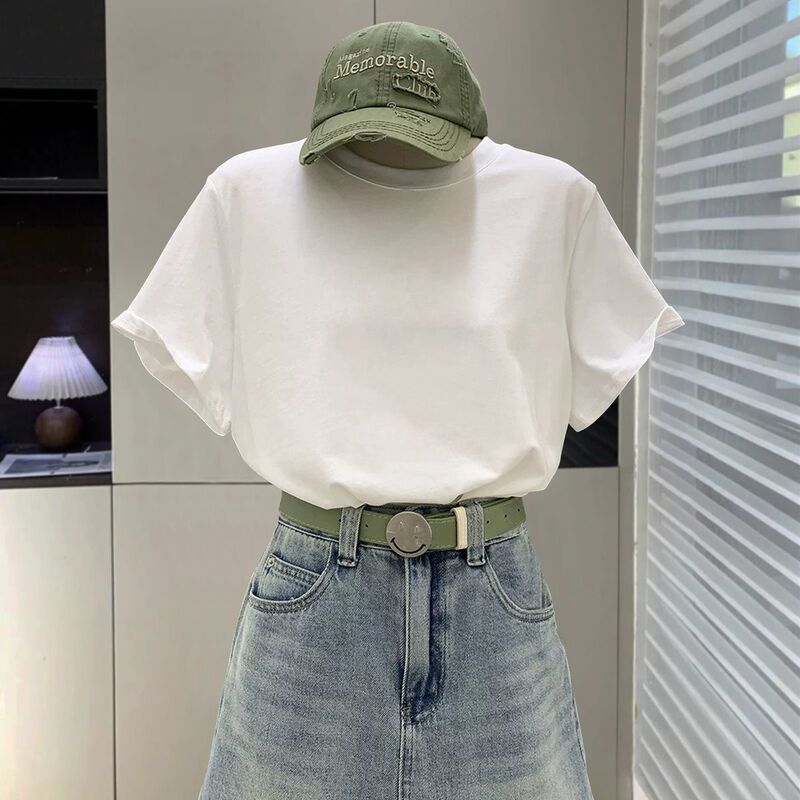 蜜桃粉色t恤女短袖2025新款夏季字母卡通大版宽松显瘦纯棉上衣|undefined