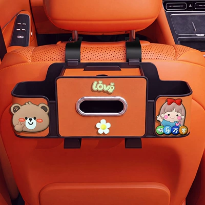 Car tissue box/set, tissue box with cup holder - happiness-forever-4-in-1-seat-storage-box-4th-generation-orange