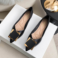 Spring single shoe women's flat bottom 2026 new soft surface metal decoration shallow mouth scoop shoes cross-border plus size women's shoes 41-43