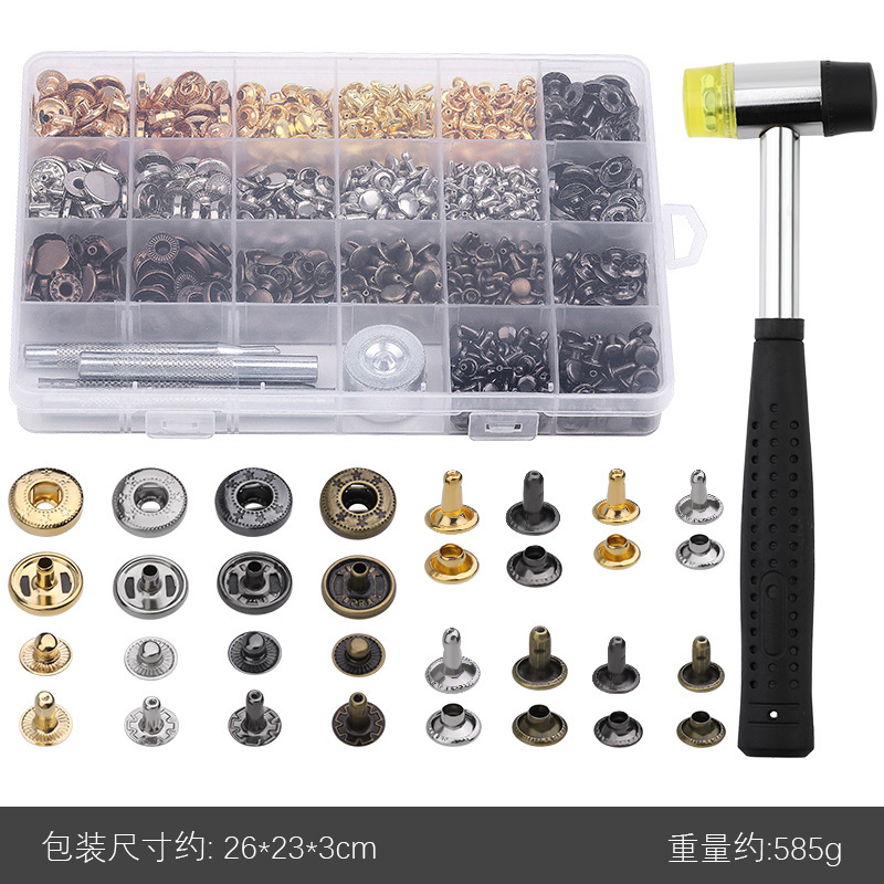 Transfronterizo 633/831 Juego de botones a cuatro bandas en caja Botón redondo de cobre de metal Ropa Botón hembra Accesorios de equipaje