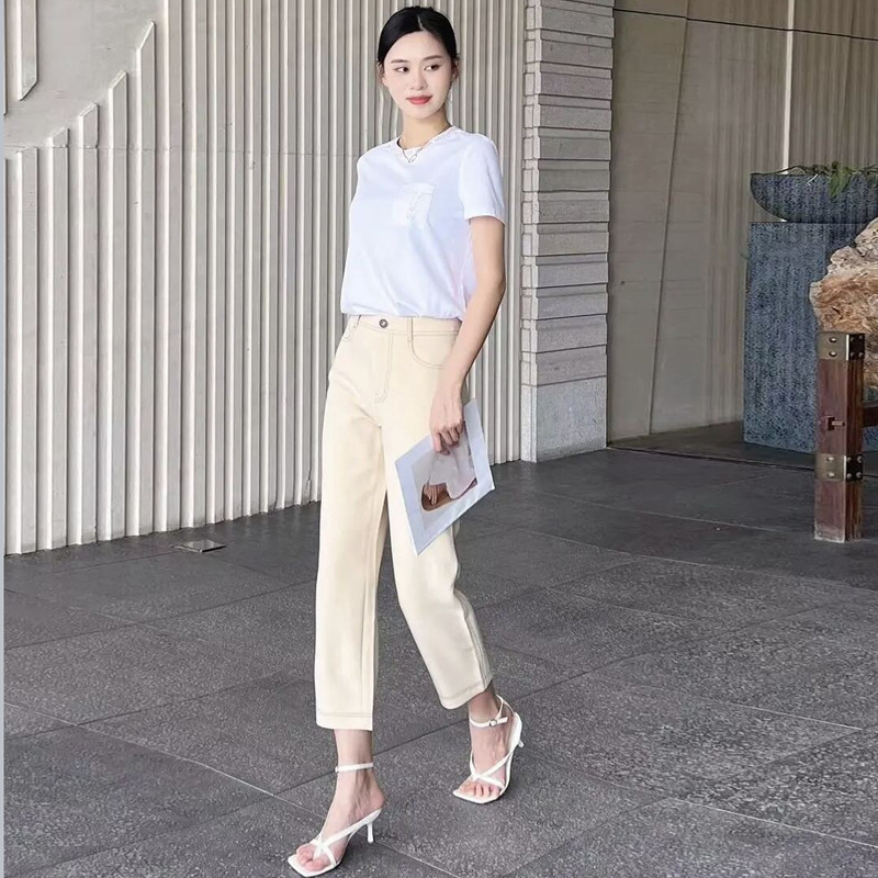 Quần tây nữ cạp cao ống đứng dáng suông, quần âu công sở 9 phân — Màu đen chi tiết 4