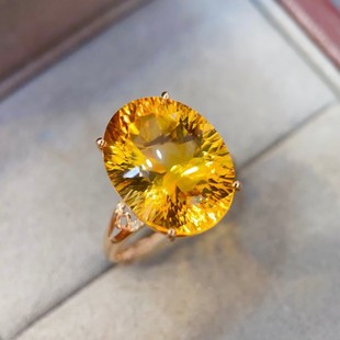 Fubei Diamond Jewelry 18K Gold Inlaid Citrine Ring Crystal Clean Color Rich Jewelry Jewelry