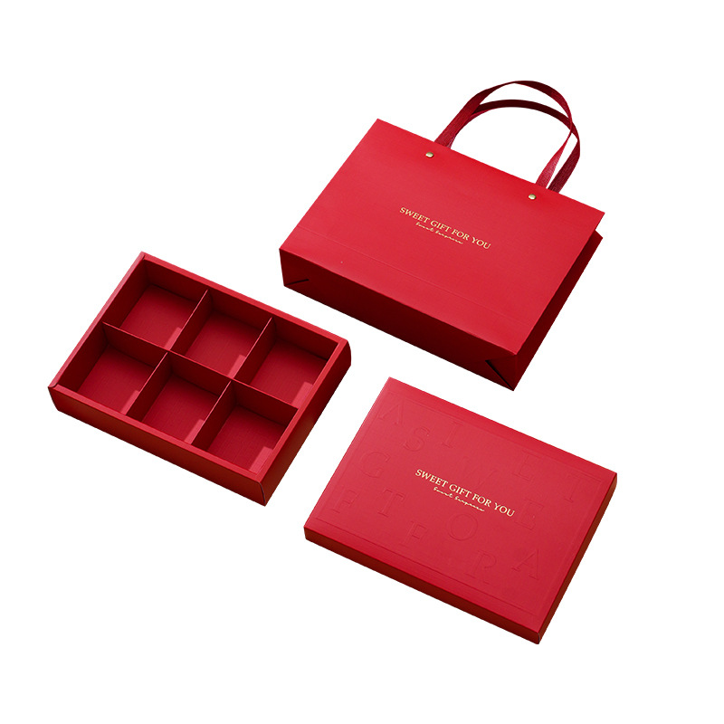 Caja de galletas de Año Nuevo estampado en relieve rojo caja de regalo cubierta de 6 cápsulas de huevo caja de nieve 8