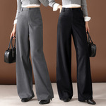 天丝羊毛窄版休闲裤女2025春夏新款高腰显瘦阔腿裤拖地直筒长裤