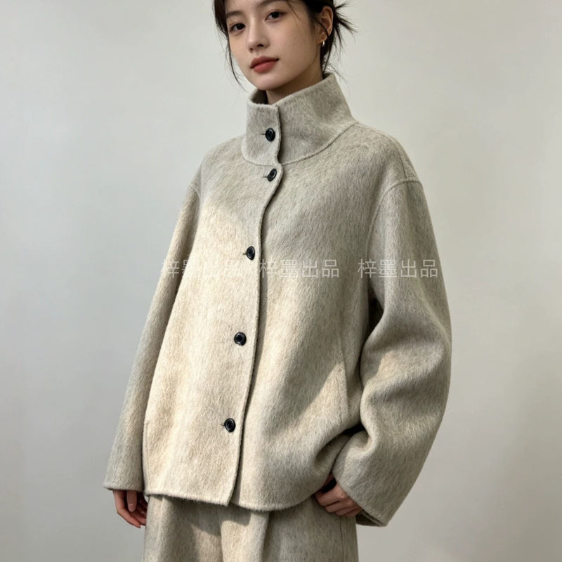 Soufflé Black Label Petite A-line Umbrella-shaped Alpaca Wool Thickened Premium Loose Relaxed Double-sided Cashmere Coat Soufflé Black Label Petite A-line Umbrella-shaped Alpaca Wool Thickened Premium Loose Relaxed Double-sided Cashmere Coat