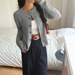 跨境 欧美Y2K辣妹纽扣纯色长袖毛衣毛织女装2025秋冬亚马逊独立站