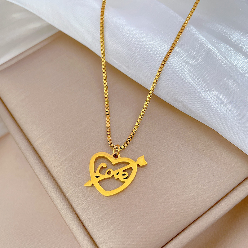 Fashion Letter Heart Shape Titanium Steel Pendant Necklace 1 Piece