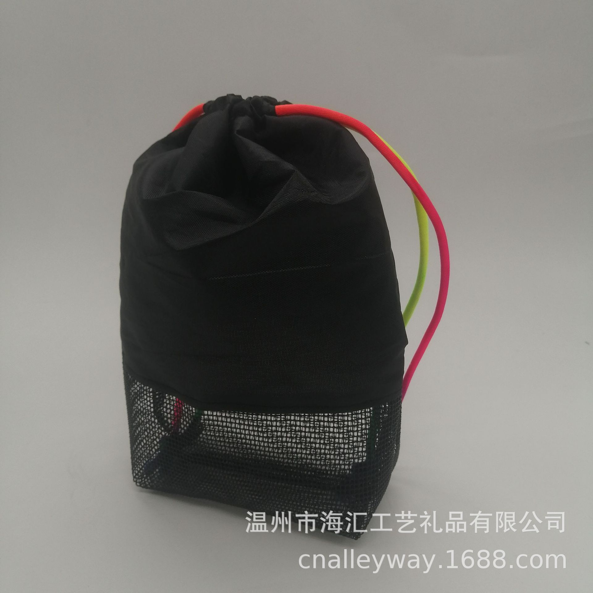 PPC涤纶网布收纳袋礼品包装拼接束口袋抽绳网眼袋可印logo