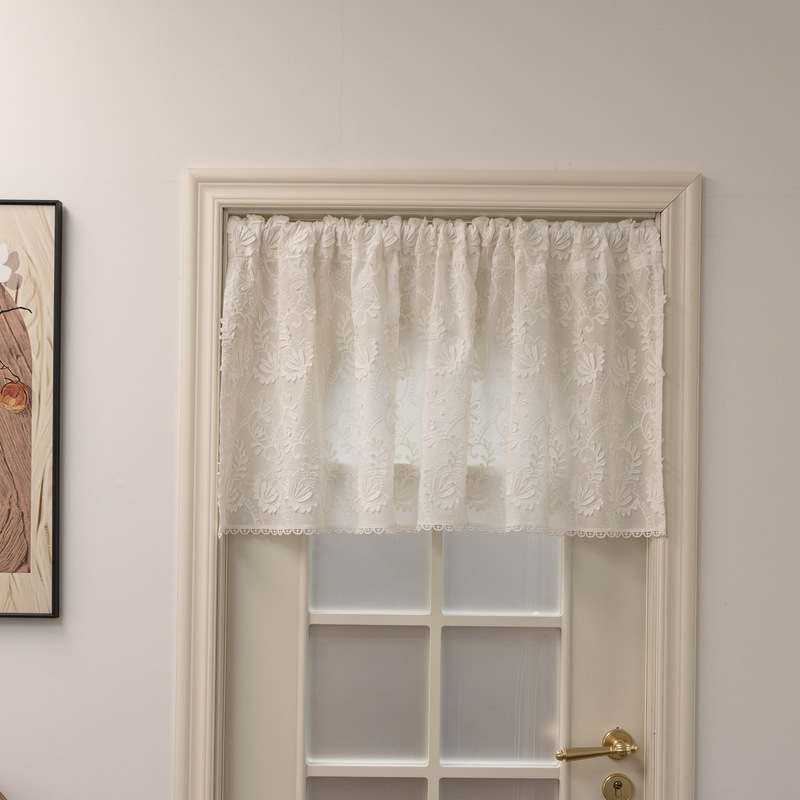 Cross Border French Style Lace Short Curtain Pressing Floral European Transparent Wear Rod Pocket Partition Half Curtain Small Curtain Door Curtain