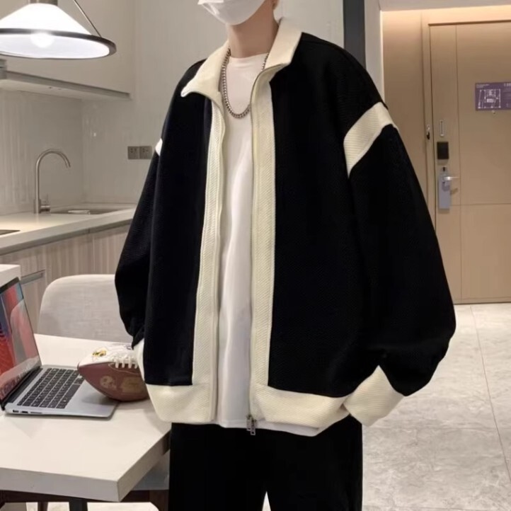 Niche Design Sense Contrast Color Jacket Men's Trendy Brand Ins Explosive Hong Kong Style Loose Twill Jacket Autumn and Winter Jacket Men's