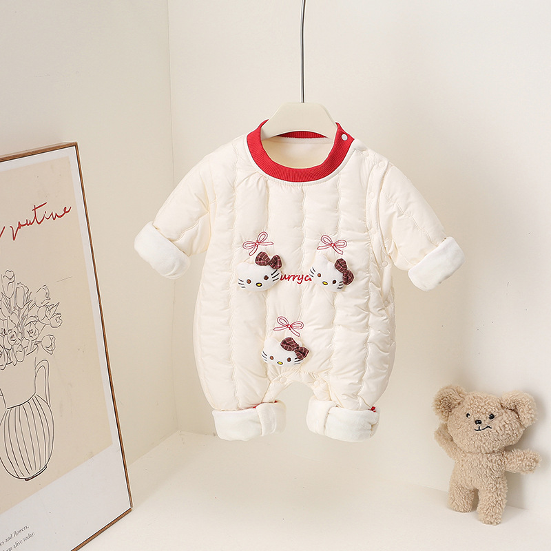 Winter Women's Baby Cat Quilted Thin Cotton Robe Cartoon Style Long Sleeve