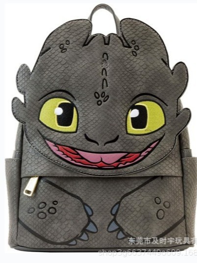 ヒックとドラゴンの歯のないスクールバッグ - パーソナライズされたファッショナブルなブラック フライング ドラゴン ユニセックス カジュアル 漫画 バックパック|undefined