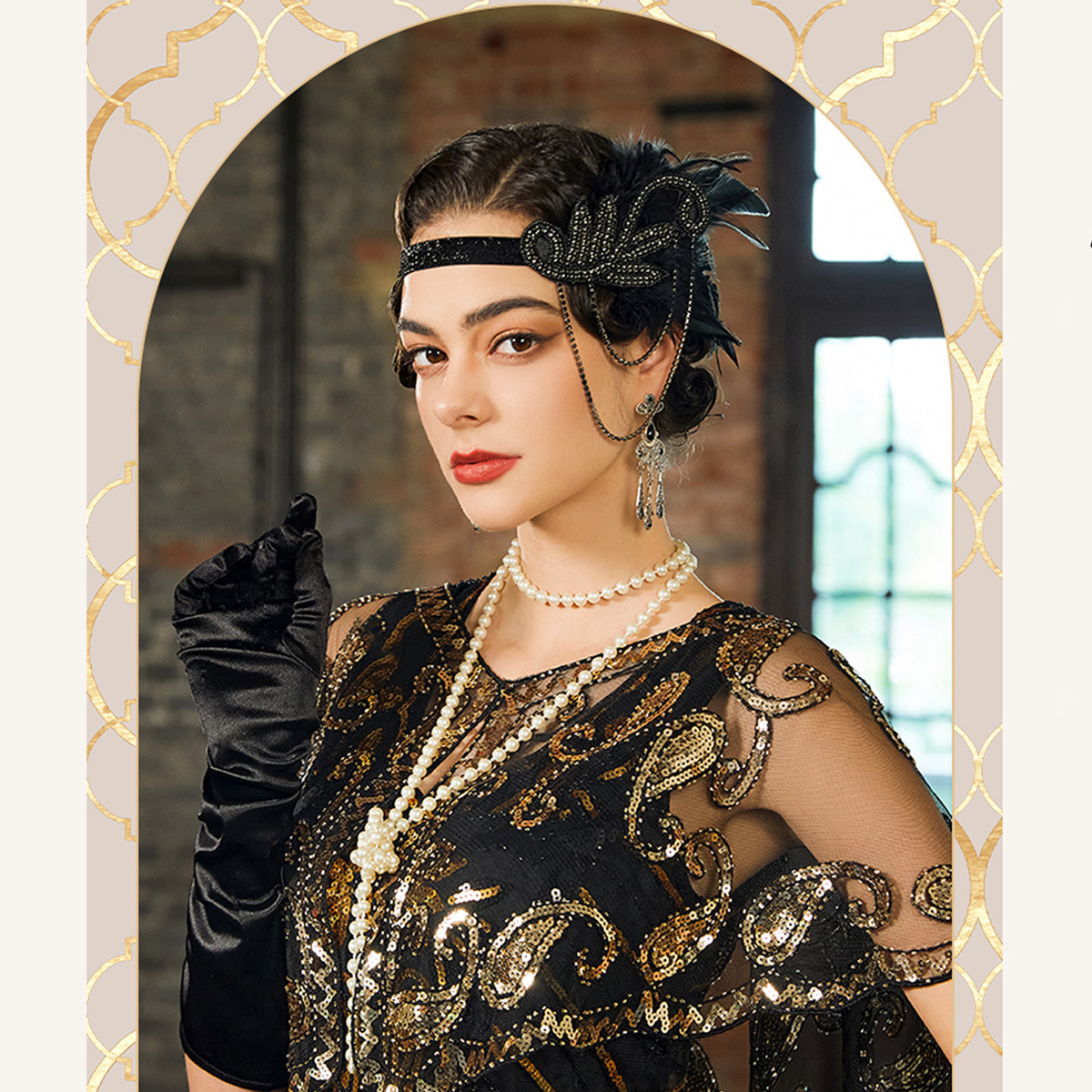Accesorios de chal correa de cabello correa de cabello joyas de ropa damas 1920s cuentas de sequillas chal plumas toque