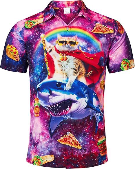 Divertido animal lindo 3D impresión digital hombre calle suelta salvaje manga corta solapa botón camisa hawaiana