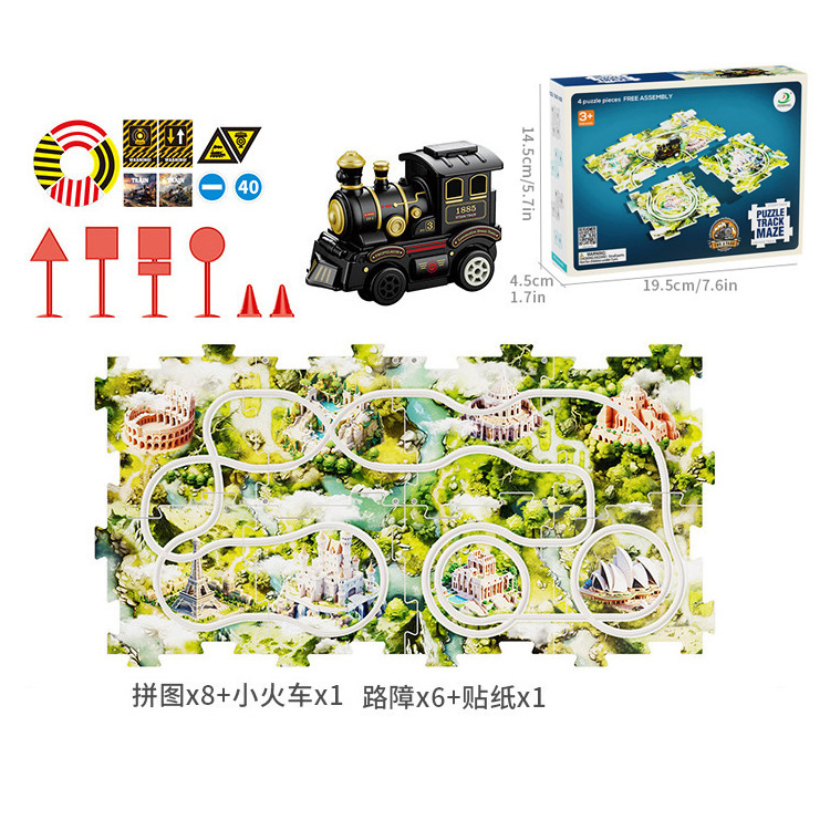 Niños plástico multi-funcional rompecabezas eléctrico coche de ferrocarril mini Road sign rompecabezas ensamblado juguete traje fábrica al por mayor