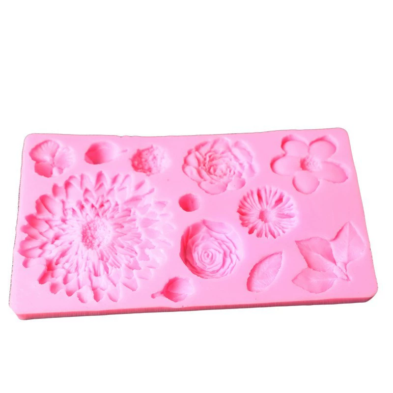 Силиконовая форма содержит розу, мастика, украшения, цветочная тема