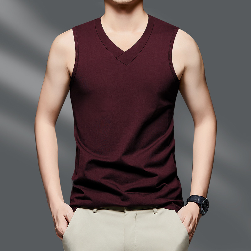 2026 High Quality New V-neck Men's Sleeveless Camisole Solid Color Vest For Summer Slim Fit Sports Outerwear Trend Top_viptrois.com