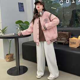 女童秋冬夹棉棒球服中大童秋季新款纯色韩系学院风长袖上衣拉链衫