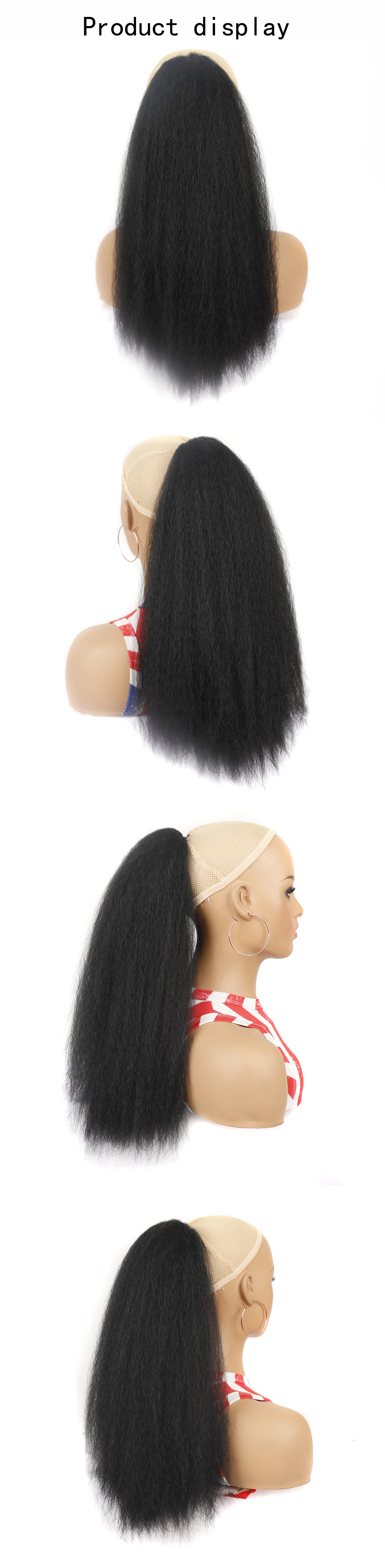 Synthetic hair 18 inch drawstring net pocket corn whisker medium length curly hair explosion wig ponytail_voghion.com