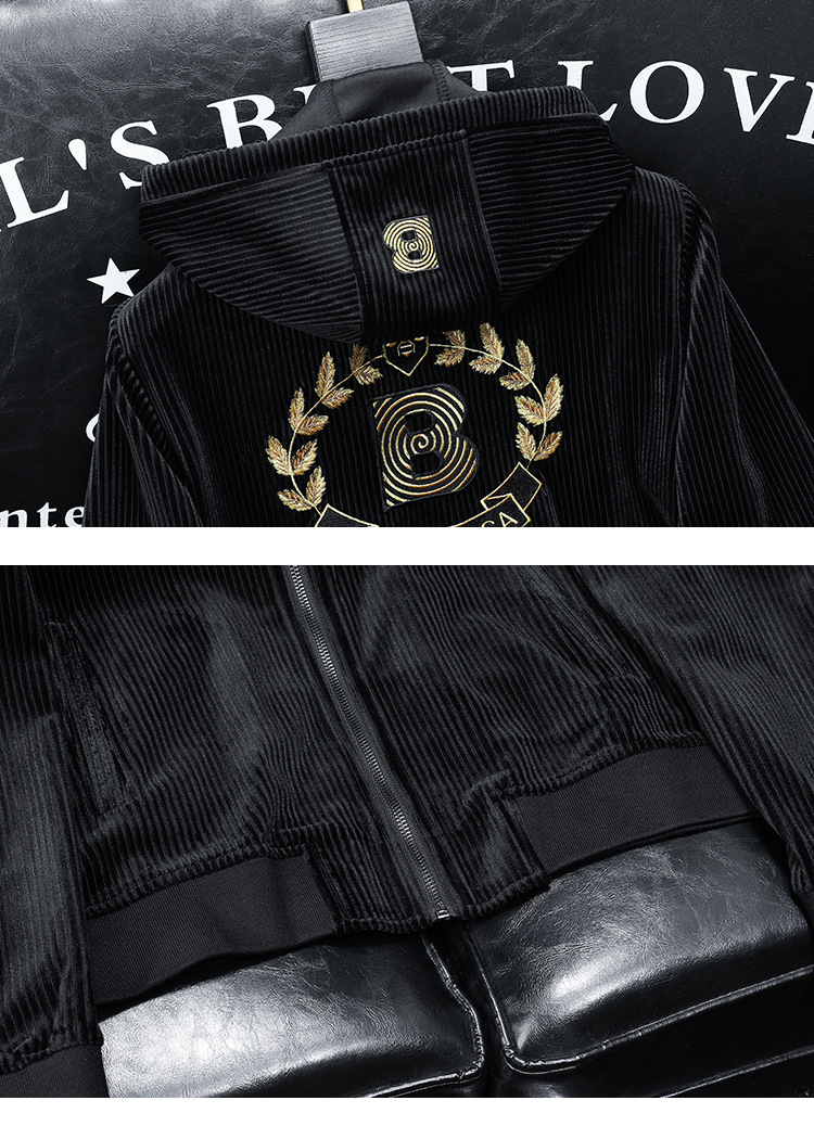 boy Europe Station 2023 Autumn Winter New Velvet Embroidered Men's Hooded Jacket Plus Size Trendy Casual Coat Top_viptrois.com